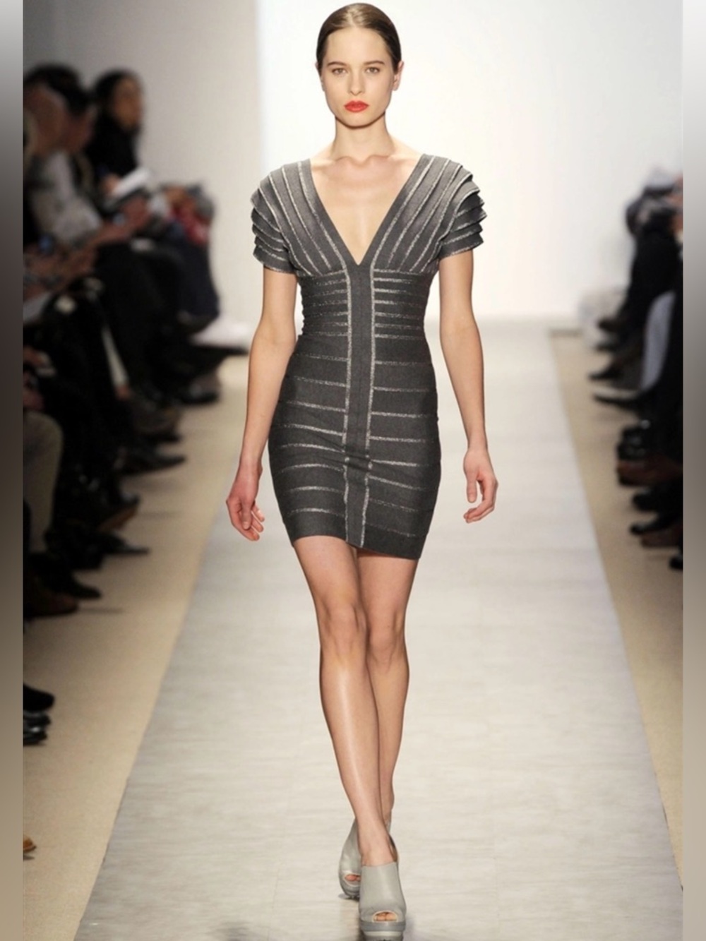 Herve Leger Bandage Dress, Gray, Size small